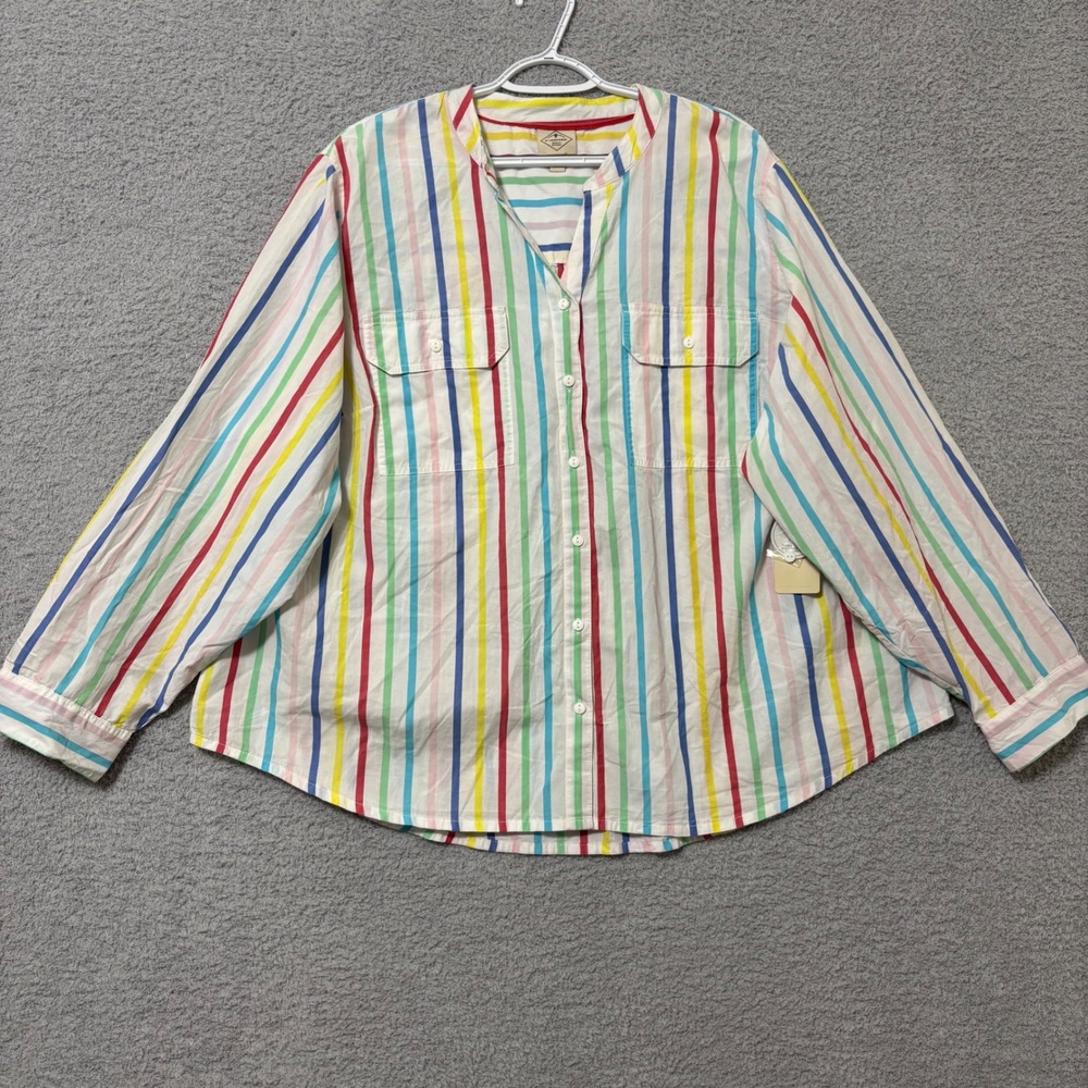 Casual Cotton Colorful Shirt Button Front Stripe Size 3X Teacher Lightweight NWT